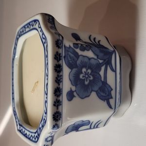 #1.Vintage Bombay Co candle holders  porcelain  white and blue